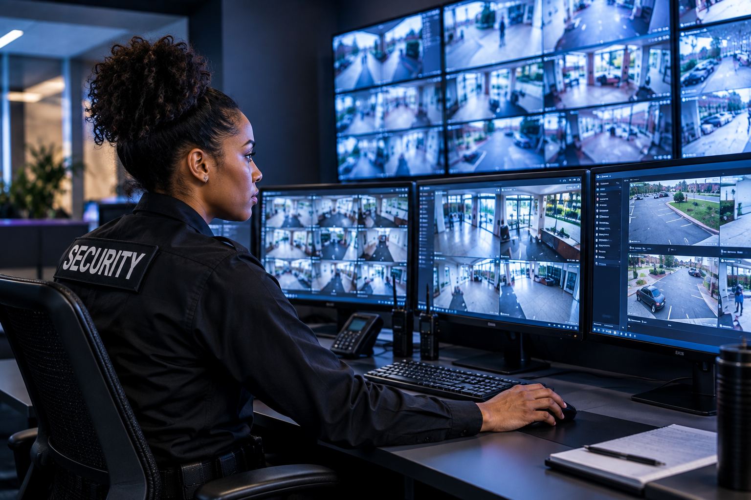 Tate Security monitoring center staff reviewing camera feeds
